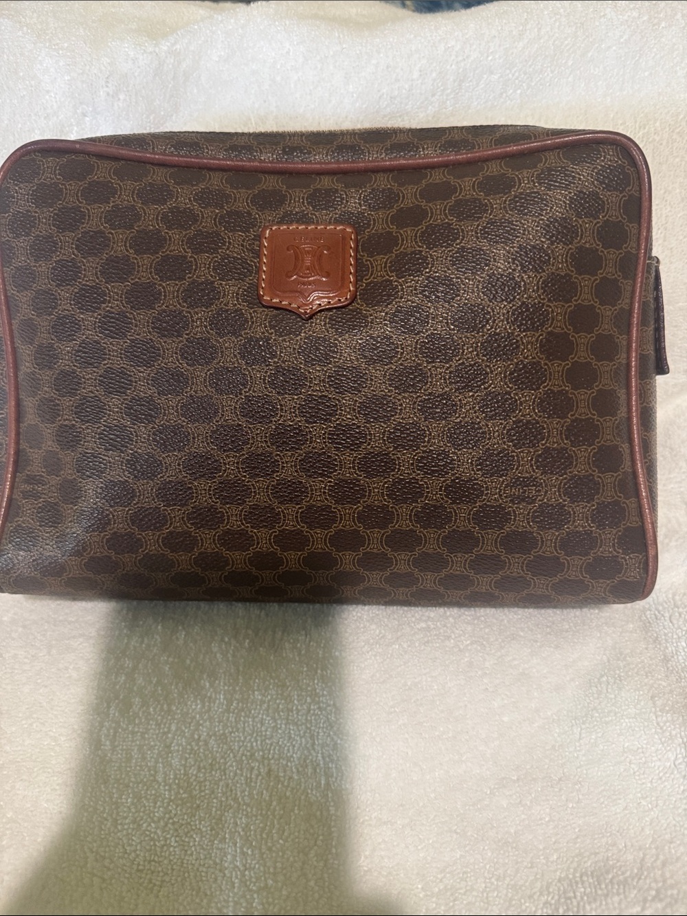 Celine Brown Monogram Coated Canvas Toiletry Bag with Leather Trim
